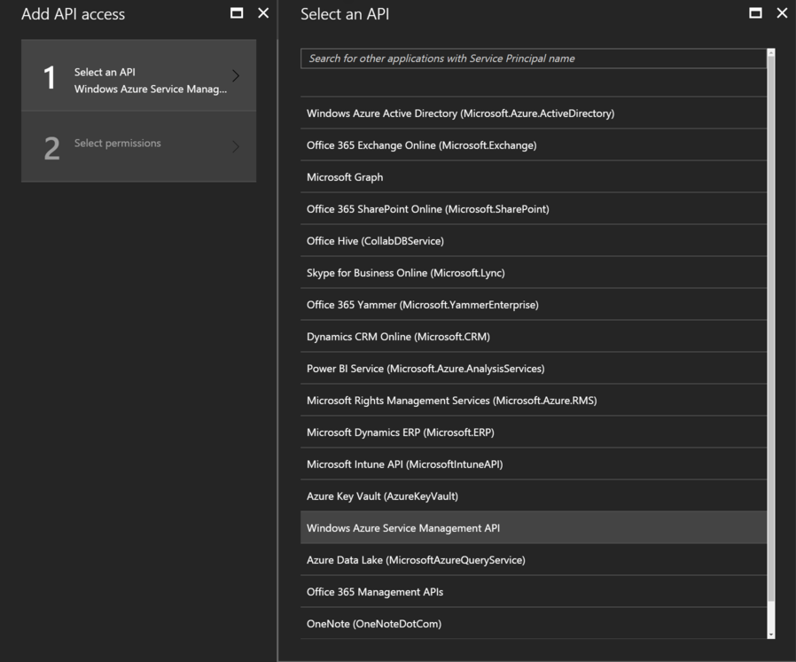 Select Windows Azure Service Management API